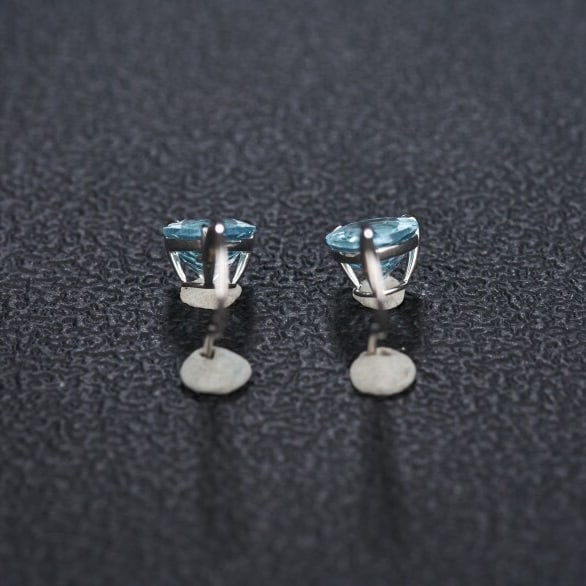 14k Gold 3.49 Ct Natural Aquamarine & Diamond Earrings - 5