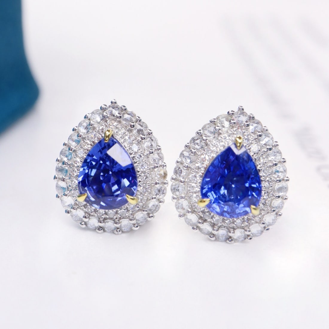 14k Gold 1.79 Ctw Natural Sapphire & Diamond Earrings - 2