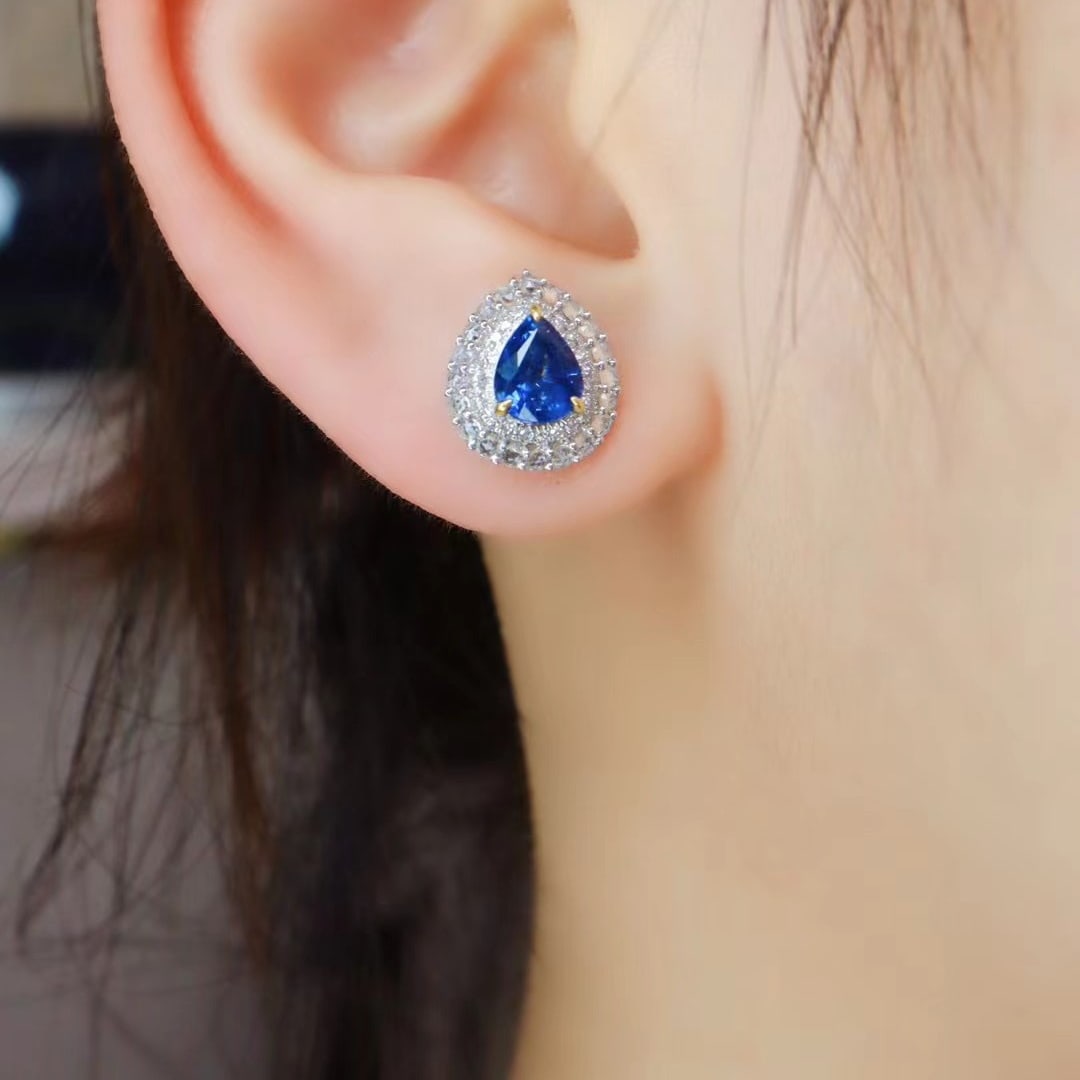 14k Gold 1.79 Ctw Natural Sapphire & Diamond Earrings - 5