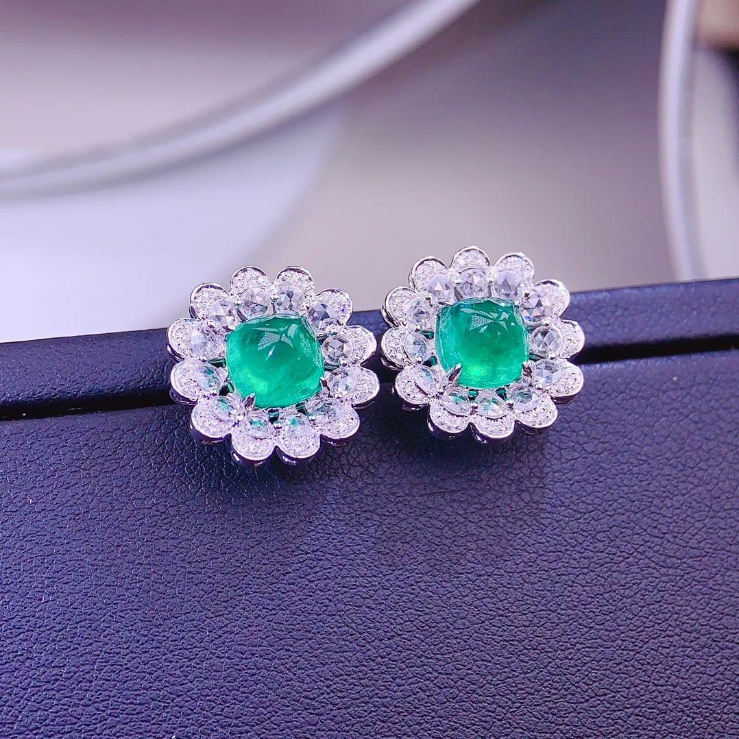 14k Gold 4.9 Ct Natural Emerald & Diamond Earrings - 3