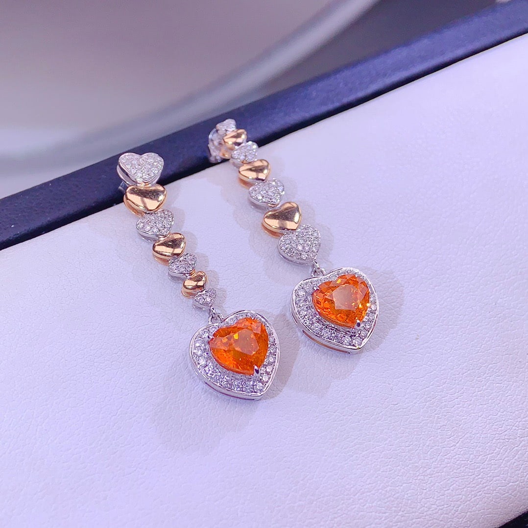 14k Gold 2.98 Ct Natural Spessartine & Diamond Earrings - 6
