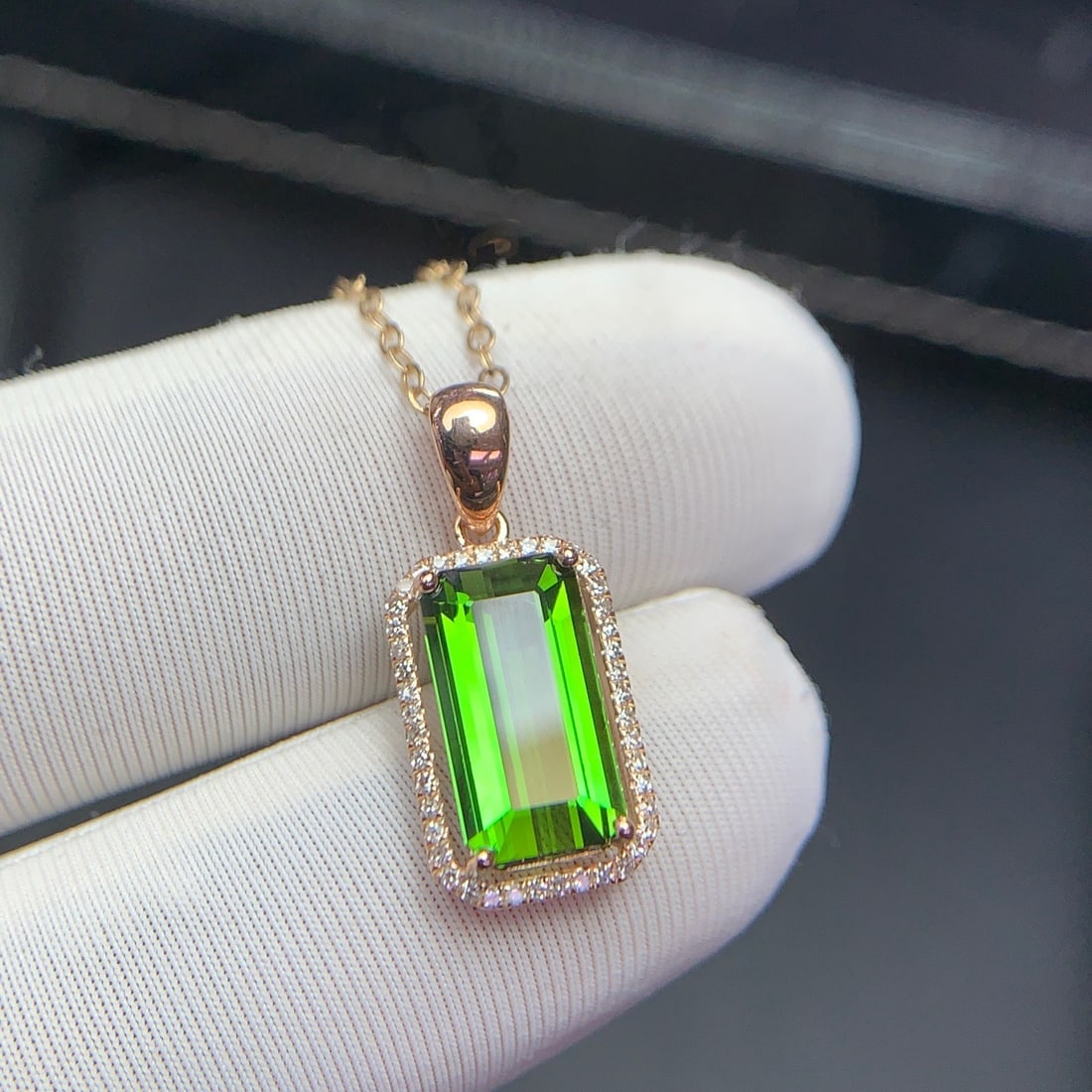 14k Gold 2.5 Ct Natural Tourmaline & Diamond Pendant( Without Chain ) - 3