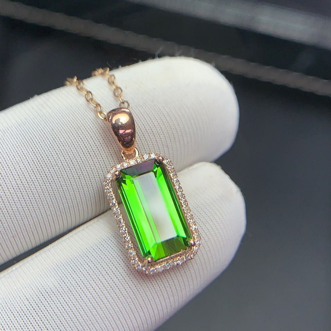 14k Gold 2.5 Ct Natural Tourmaline & Diamond Pendant( Without Chain ) - 4