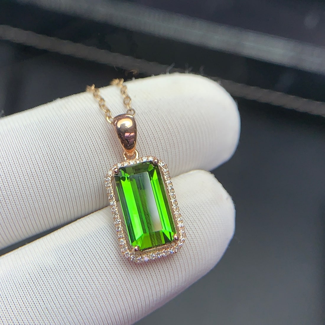 14k Gold 2.5 Ct Natural Tourmaline & Diamond Pendant( Without Chain ) - 5