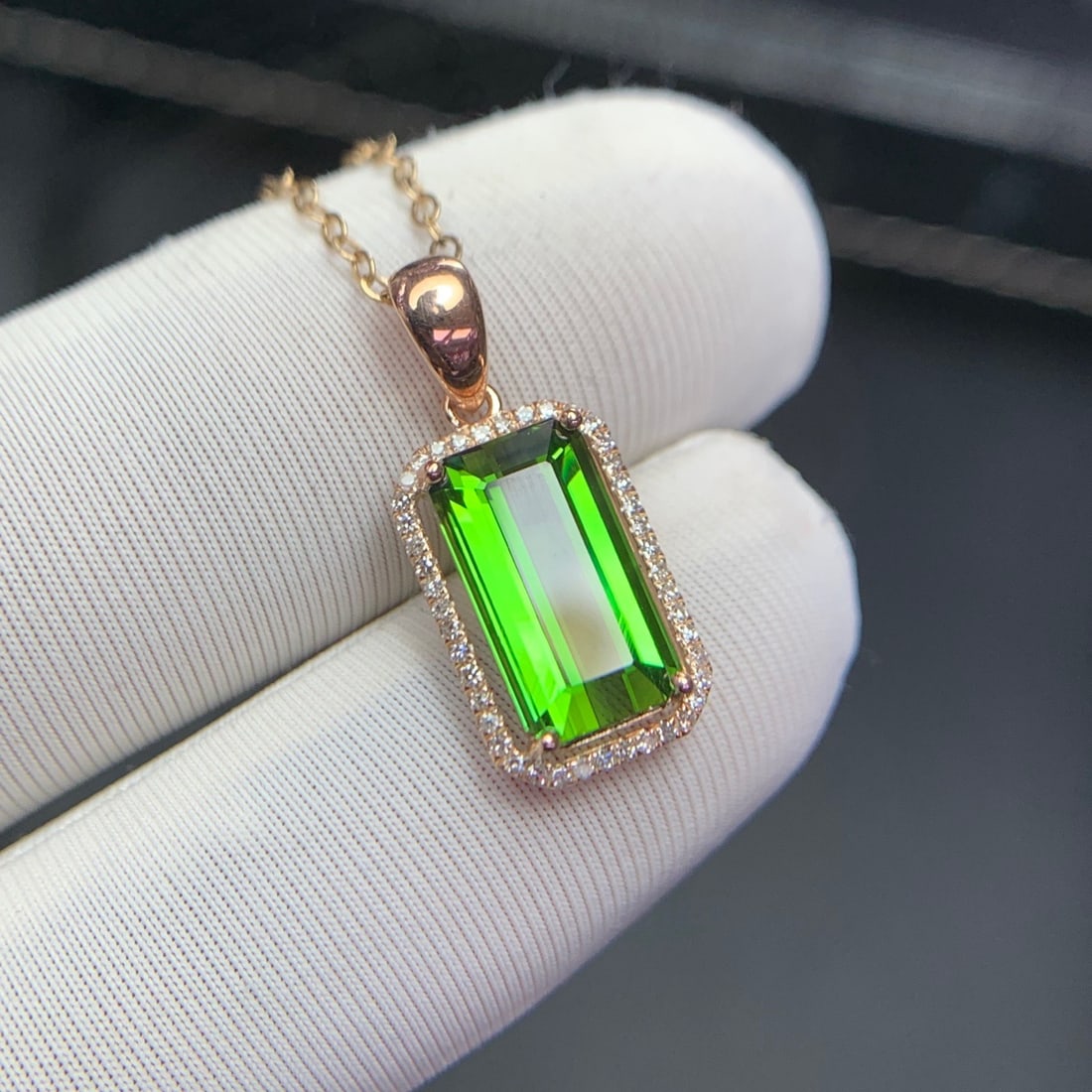 14k Gold 2.5 Ct Natural Tourmaline & Diamond Pendant( Without Chain ) - 7