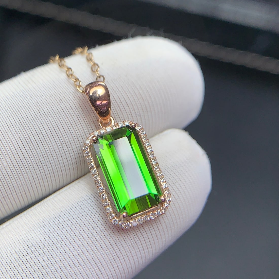 14k Gold 2.5 Ct Natural Tourmaline & Diamond Pendant( Without Chain ) - 9