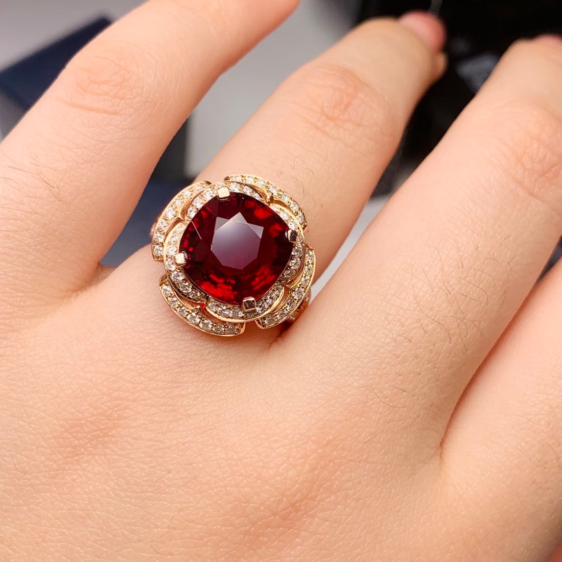 14k Gold 6.95 Ct Natural Tourmaline & Diamond Ring - 7