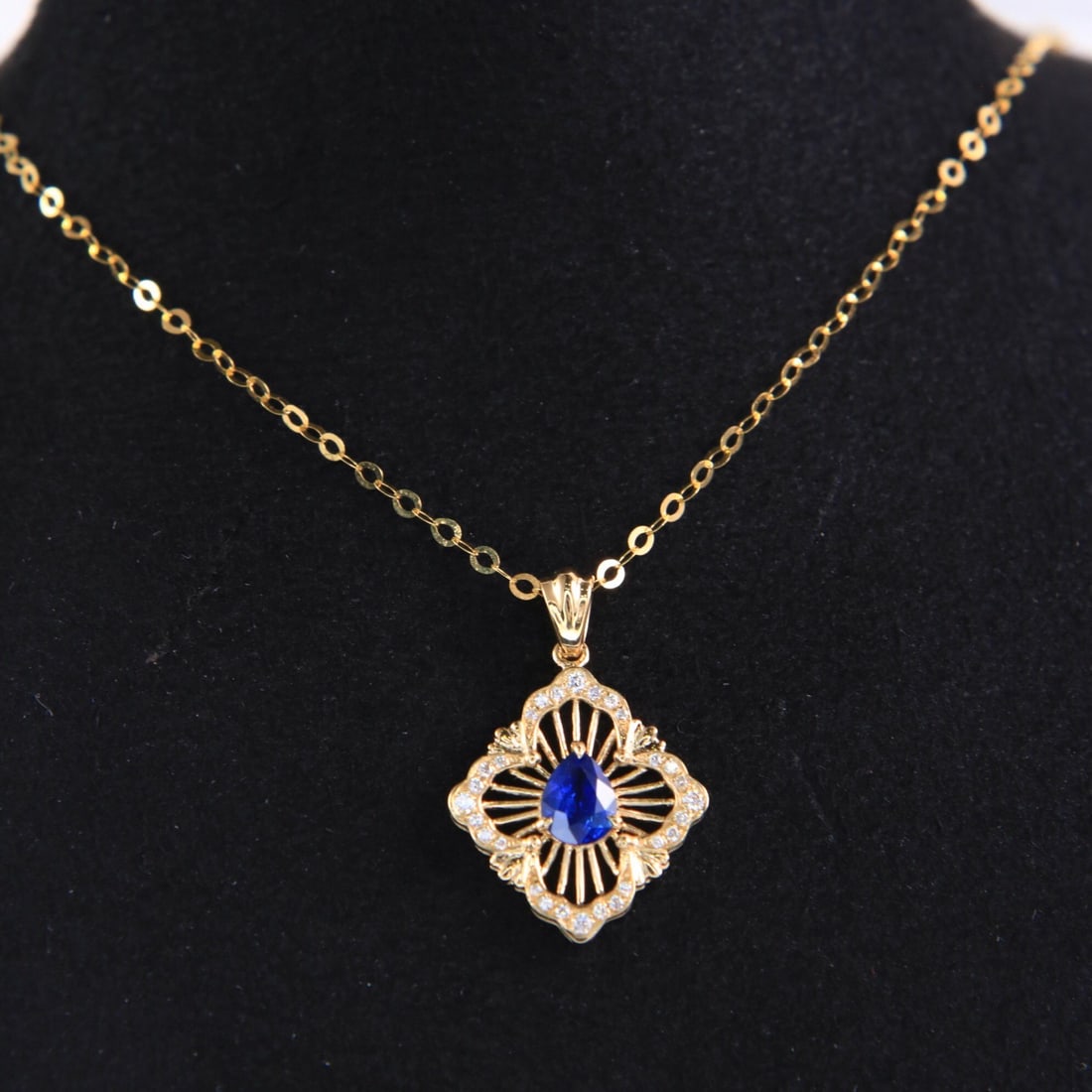 14k Gold 0.47 Ctw Natural Sapphire & Diamond Necklace - 4