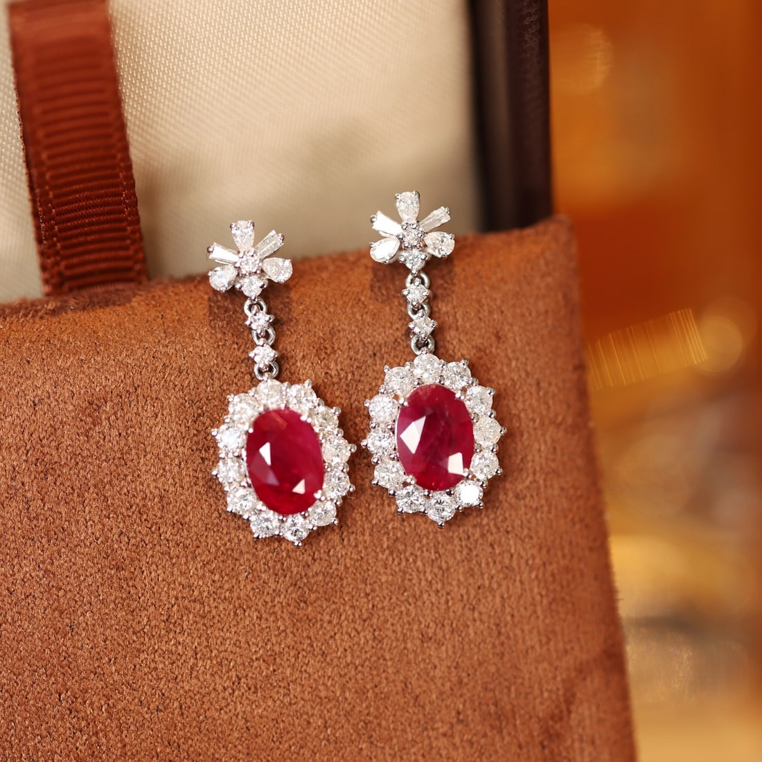 14k Gold 3.38 Ctw Vivid Red Natural Ruby & Diamond Earrings - 2