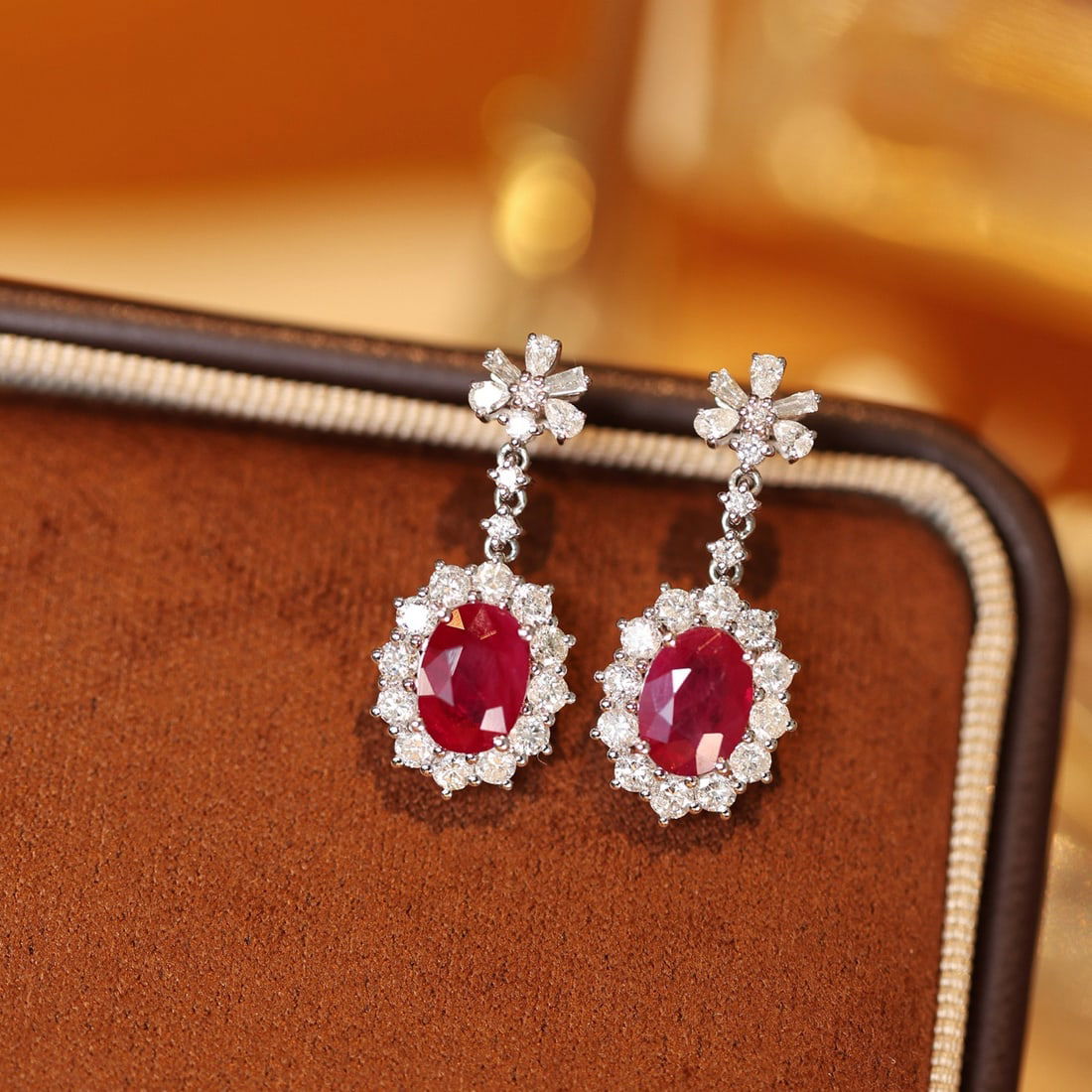 14k Gold 3.38 Ctw Vivid Red Natural Ruby & Diamond Earrings - 3