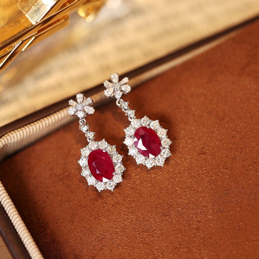 14k Gold 3.38 Ctw Vivid Red Natural Ruby & Diamond Earrings - 4