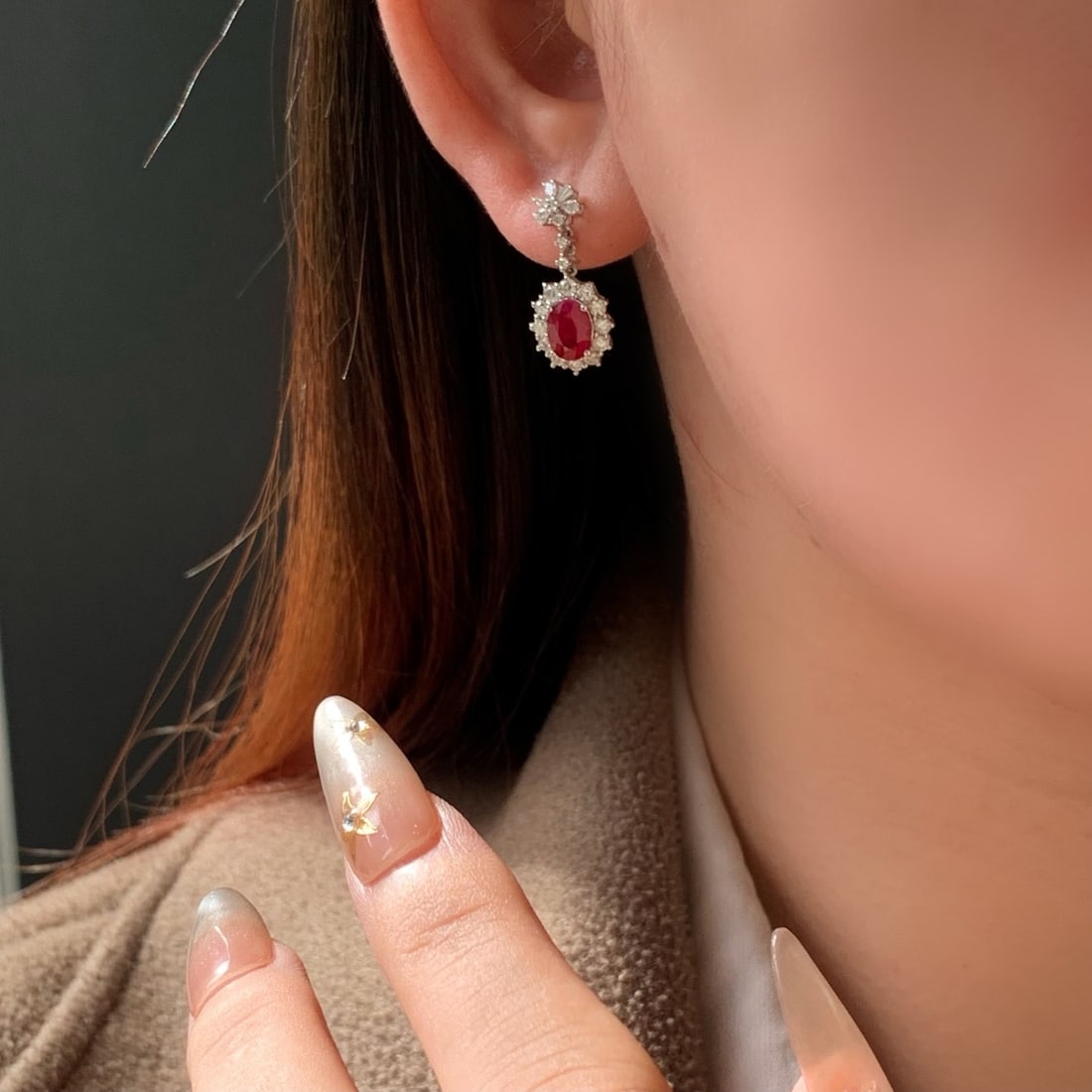 14k Gold 3.38 Ctw Vivid Red Natural Ruby & Diamond Earrings - 5