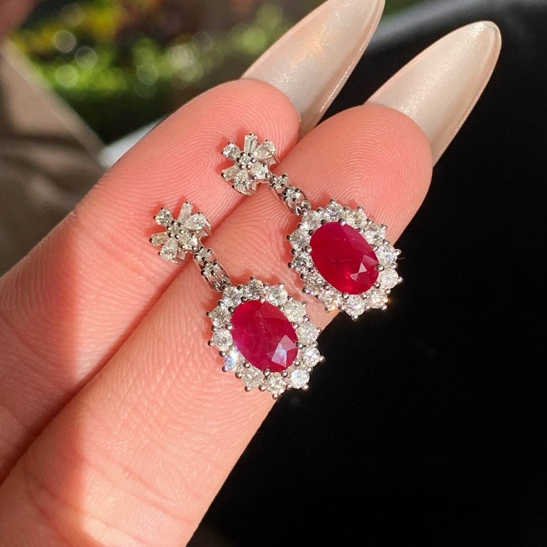 14k Gold 3.38 Ctw Vivid Red Natural Ruby & Diamond Earrings - 6