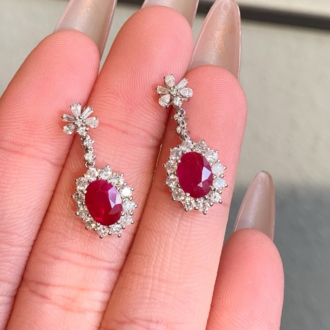14k Gold 3.38 Ctw Vivid Red Natural Ruby & Diamond Earrings - 7