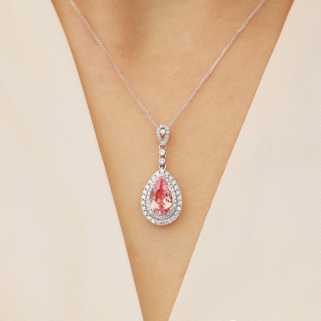 14k Gold 1.56 Ctw Natural Morganite & Diamond Necklace - 6