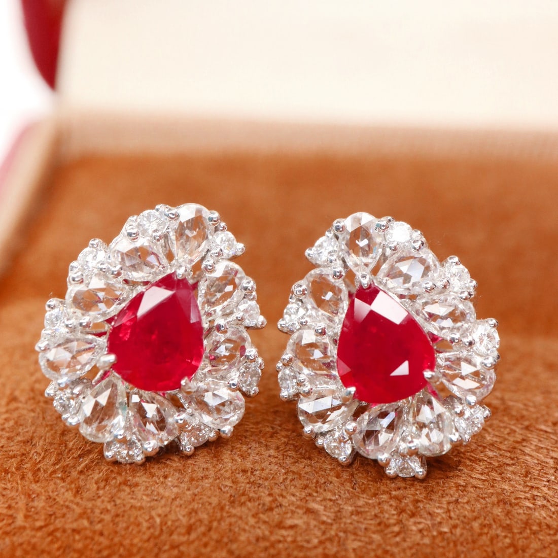 14k Gold 1.18 Ctw Natural Ruby & Diamond Earrings - 4