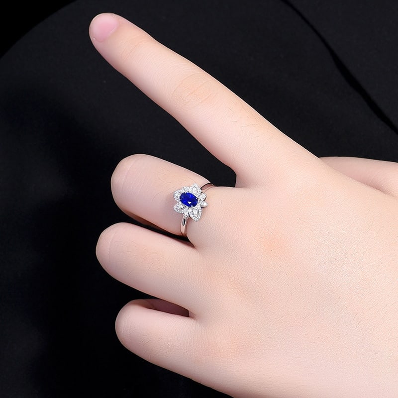 14k Gold 0.65 Ctw Natural Sapphire & Diamond Ring - 6