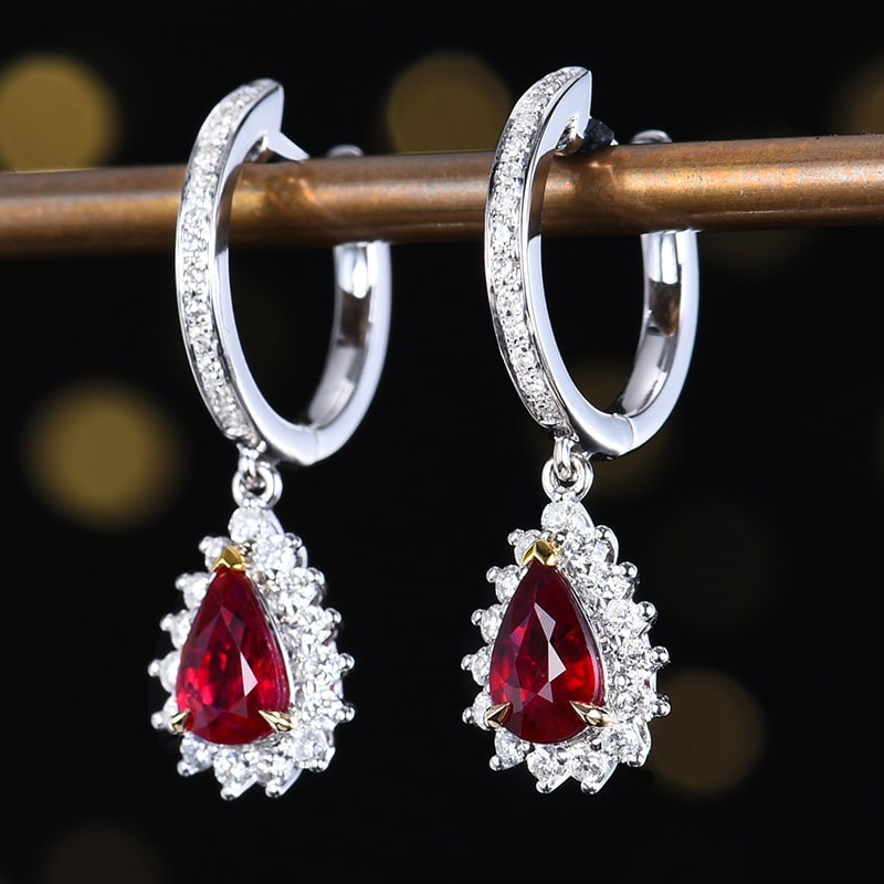 14k Gold 1.32 Ctw Natural Ruby & Diamond Earrings - 4