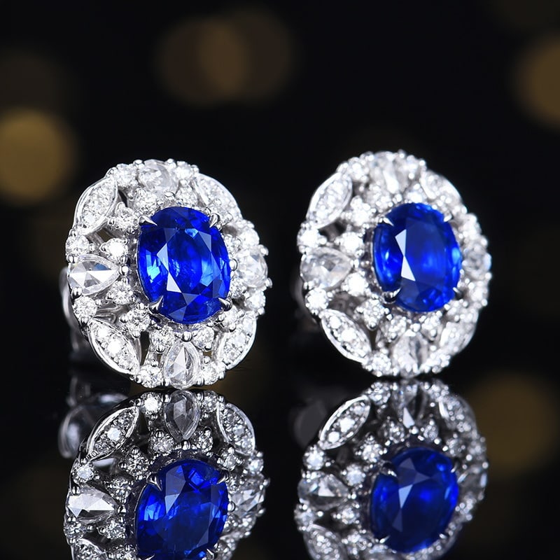 14k Gold 2.65 Ctw Natural Sapphire & Diamond Earrings - 2