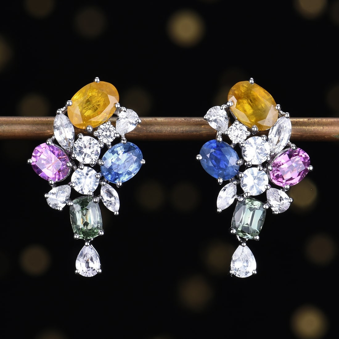 14k Gold 7.14 Ctw Natural Sapphire & Sapphire Earrings: Ref:231128109 // gold content:14k gold // main gemstone:sapphire // shape:multiple // carat weight:5. 03ct // color:color // treatment:natural // // adjacent gemstone 2 : sapphire // number of