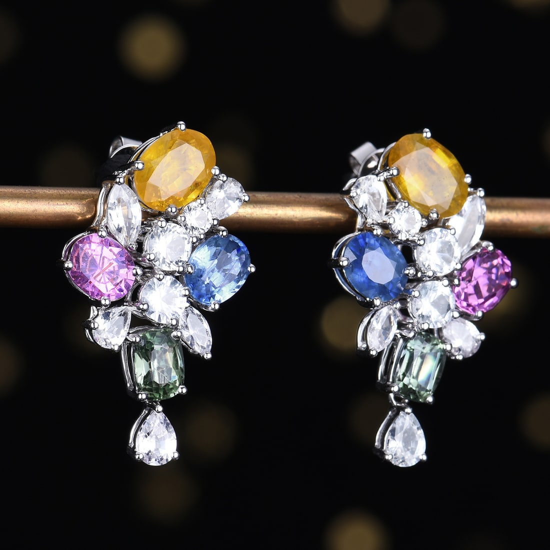 14k Gold 7.14 Ctw Natural Sapphire & Sapphire Earrings - 2