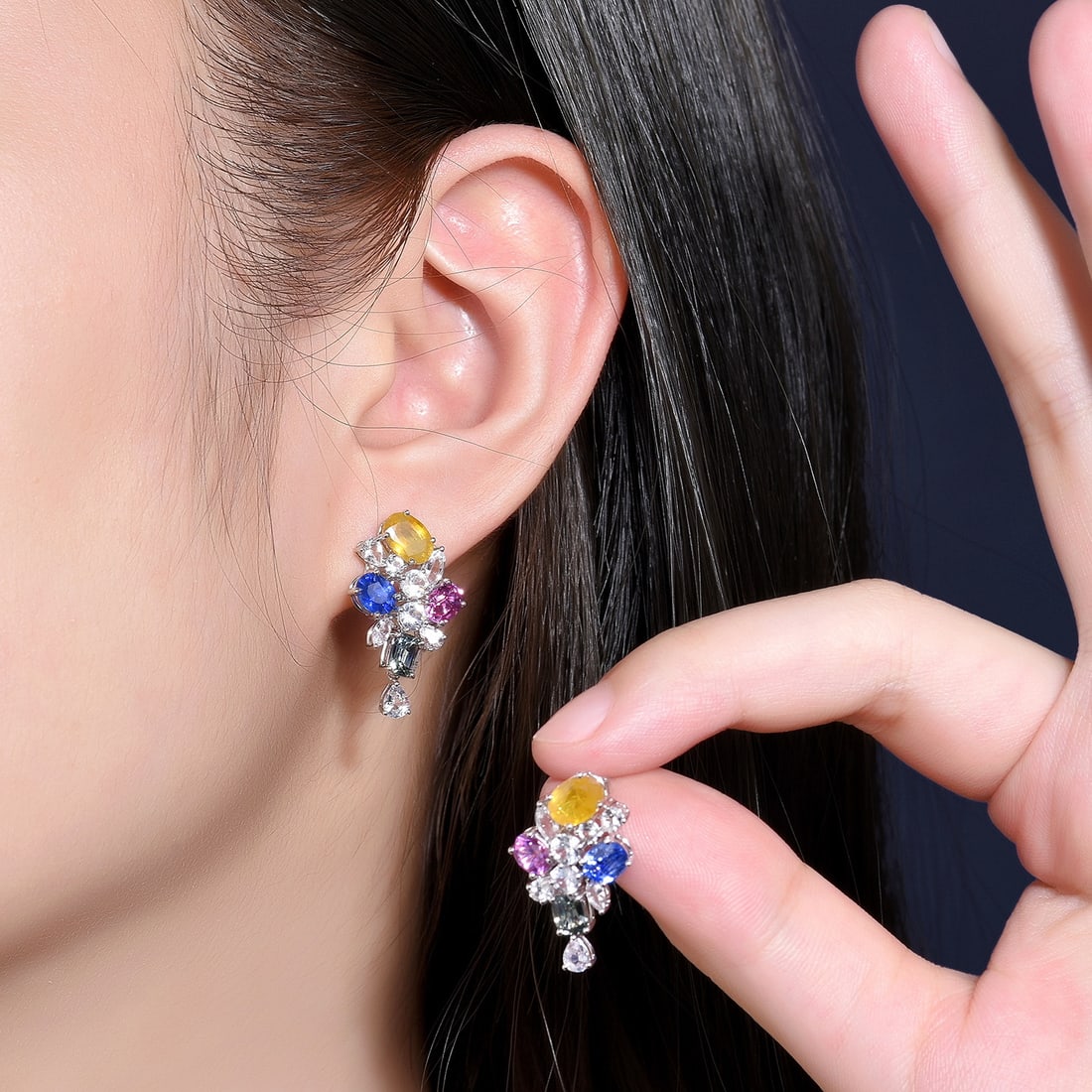 14k Gold 7.14 Ctw Natural Sapphire & Sapphire Earrings - 7