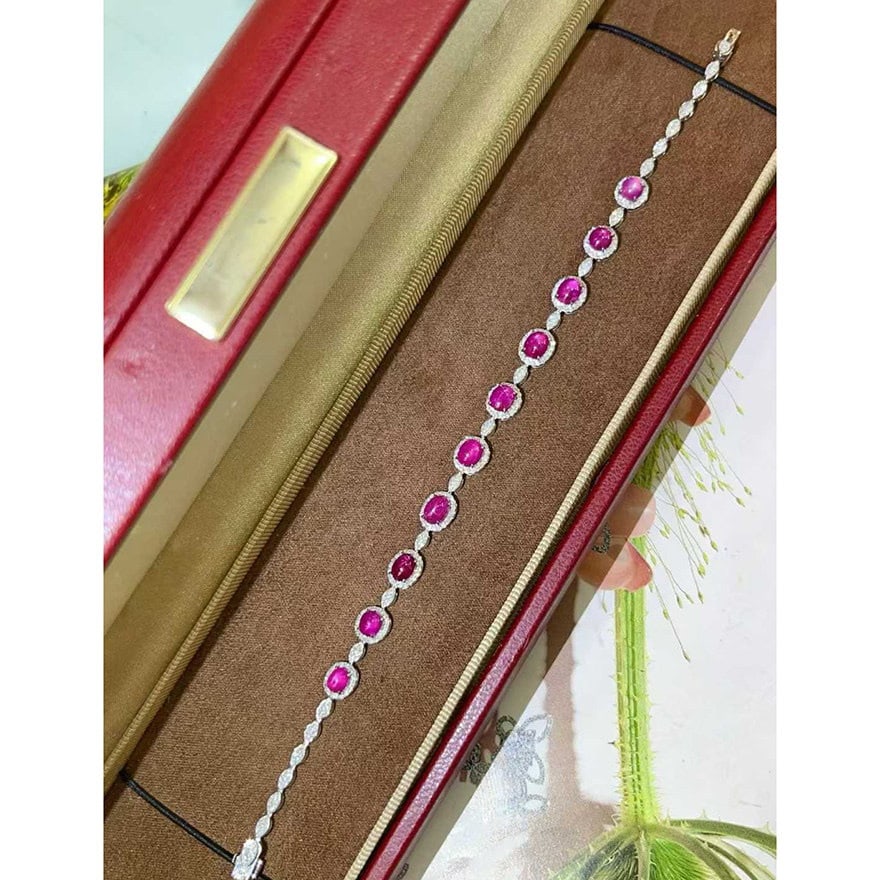 14k Gold 6.23 Ctw Natural Ruby & Diamond Bracelet - 3