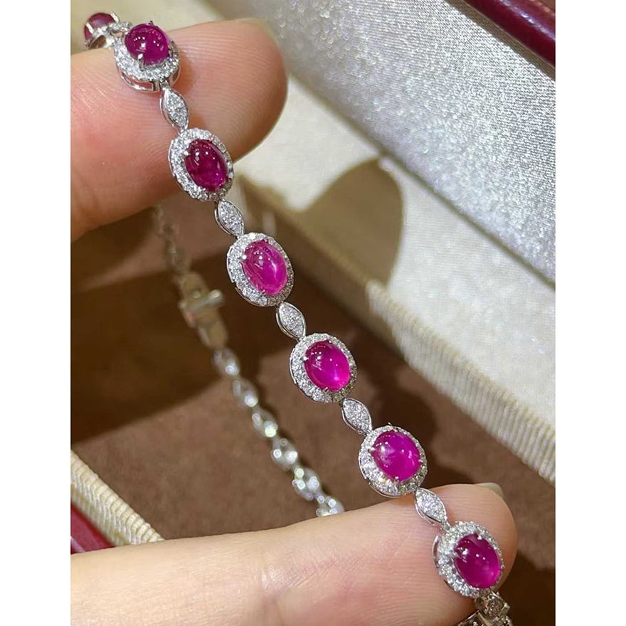 14k Gold 6.23 Ctw Natural Ruby & Diamond Bracelet - 4