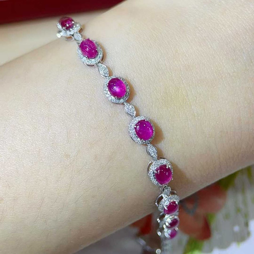 14k Gold 6.23 Ctw Natural Ruby & Diamond Bracelet - 6