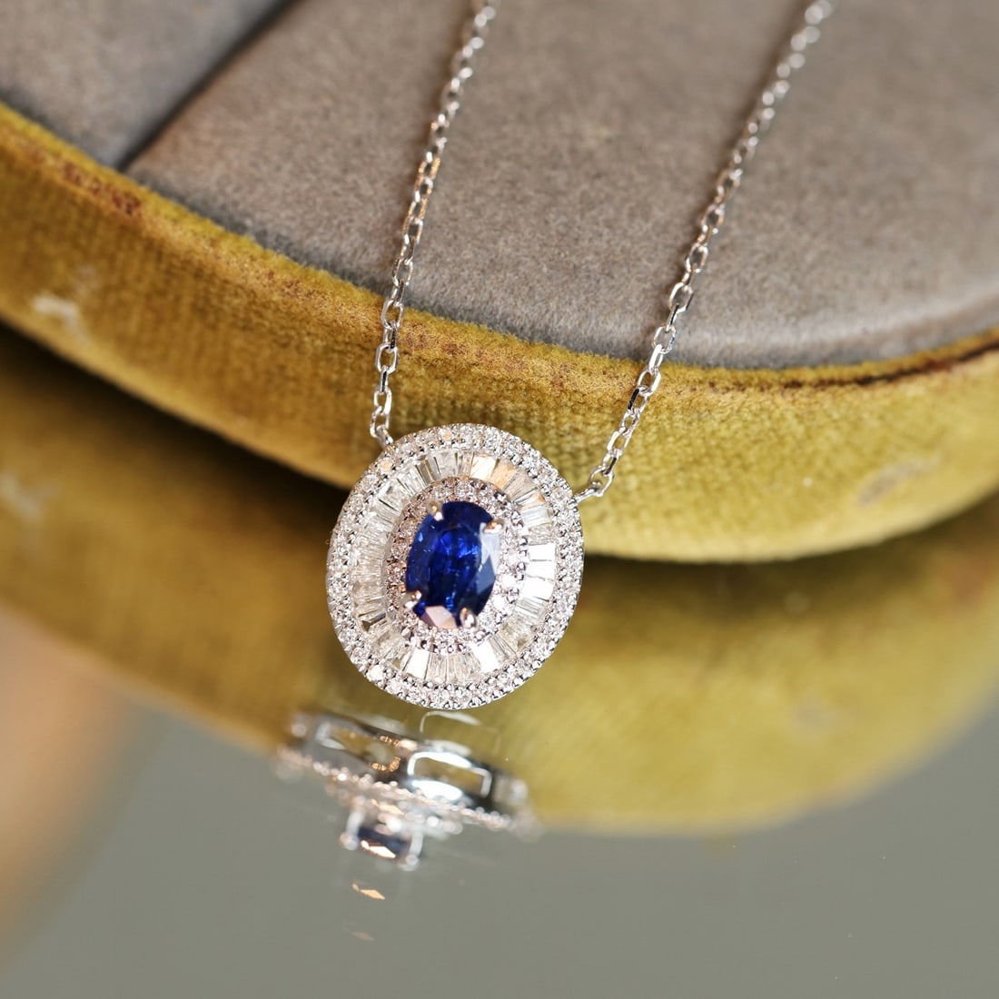 14k Gold 0.83 Ctw Natural Sapphire & Diamond Necklace - 2