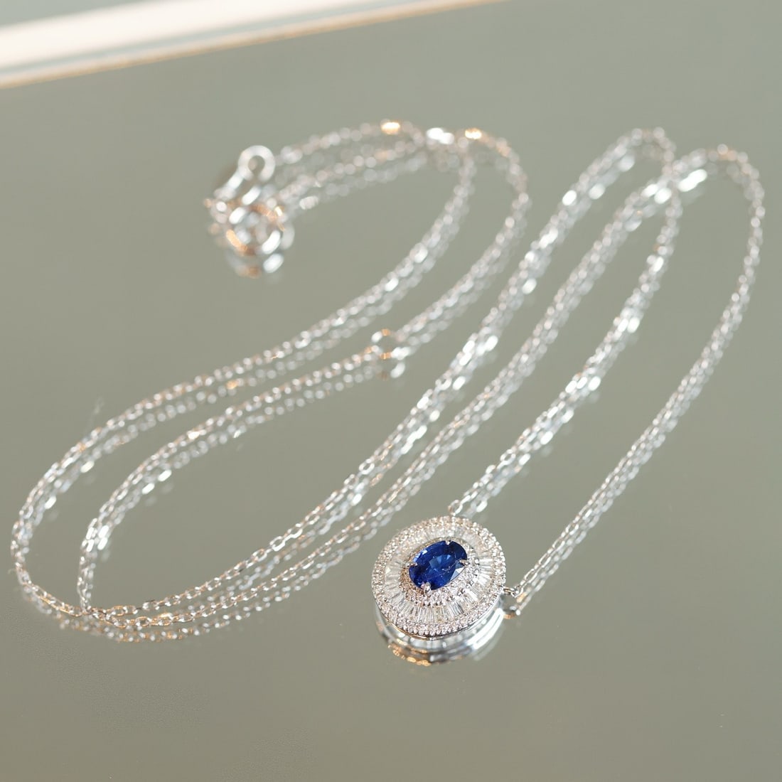 14k Gold 0.83 Ctw Natural Sapphire & Diamond Necklace - 4