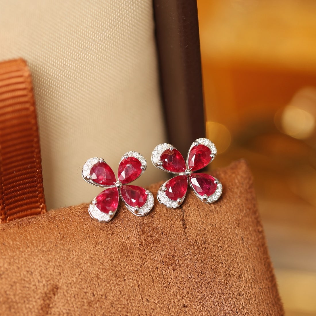 14k Gold 1.53 Ctw Vivid Red Natural Ruby & Diamond Earrings - 2