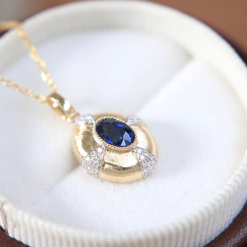14k Gold 0.72 Ctw Natural Sapphire & Diamond Pendant( Without Chain ) - 3