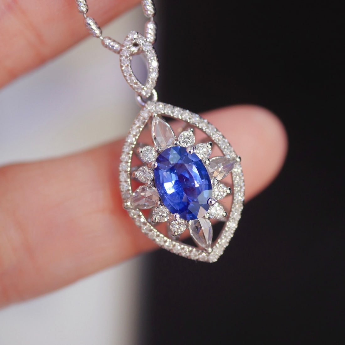 14k Gold 1.53 Ctw Natural Sapphire & Diamond Pendant( Without Chain ) - 2