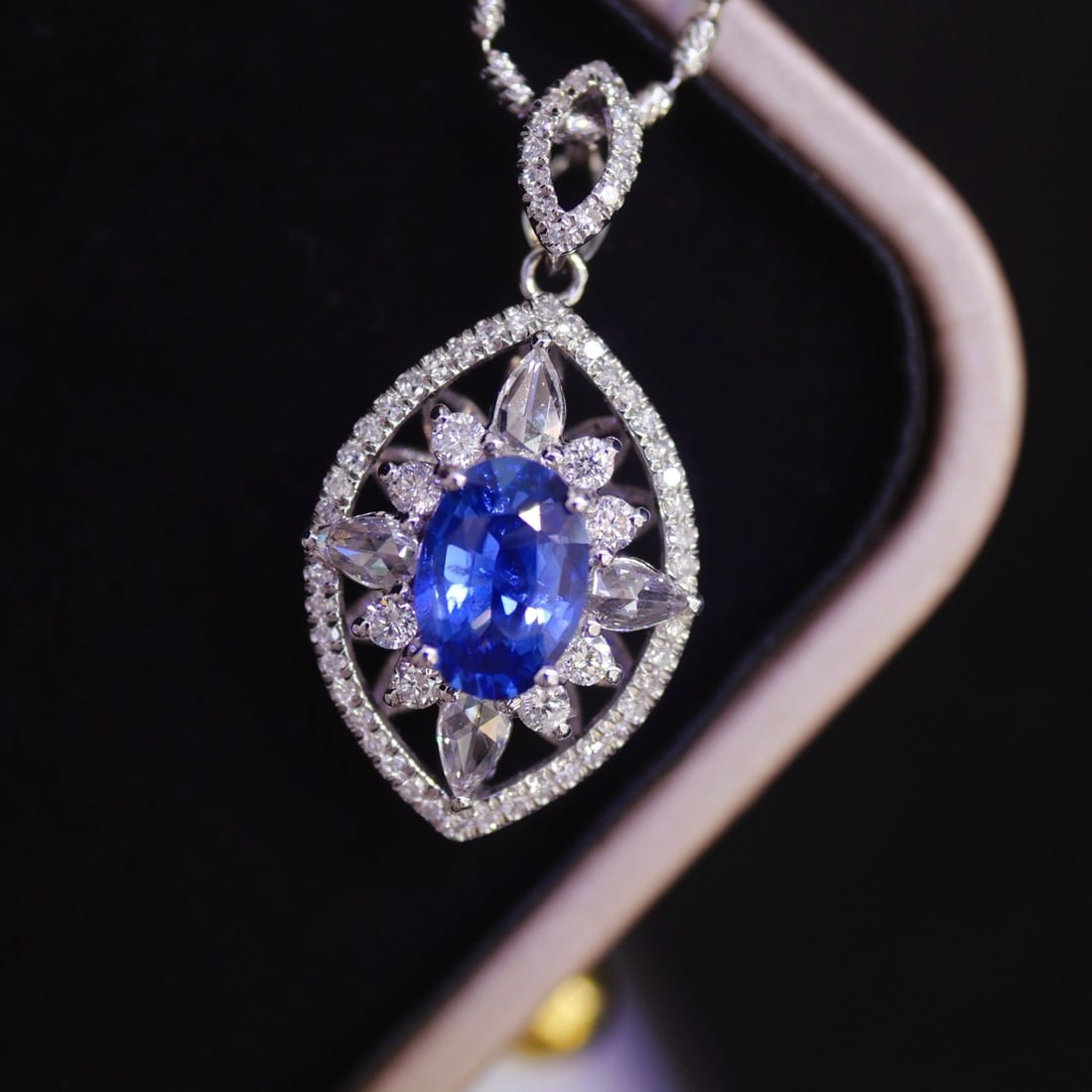 14k Gold 1.53 Ctw Natural Sapphire & Diamond Pendant( Without Chain ) - 3