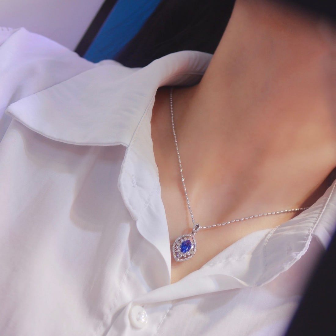 14k Gold 1.53 Ctw Natural Sapphire & Diamond Pendant( Without Chain ) - 4