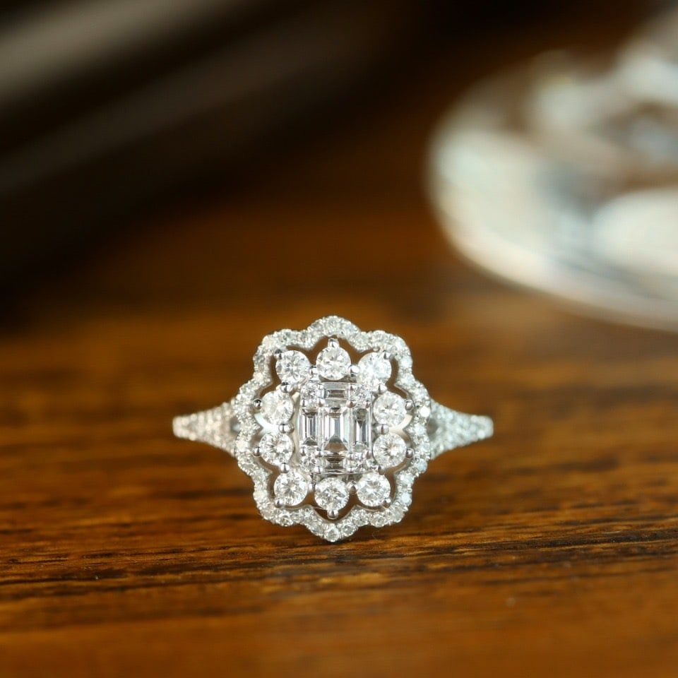 14k Gold 0.80 Ct Natural H Diamond Ring - 6