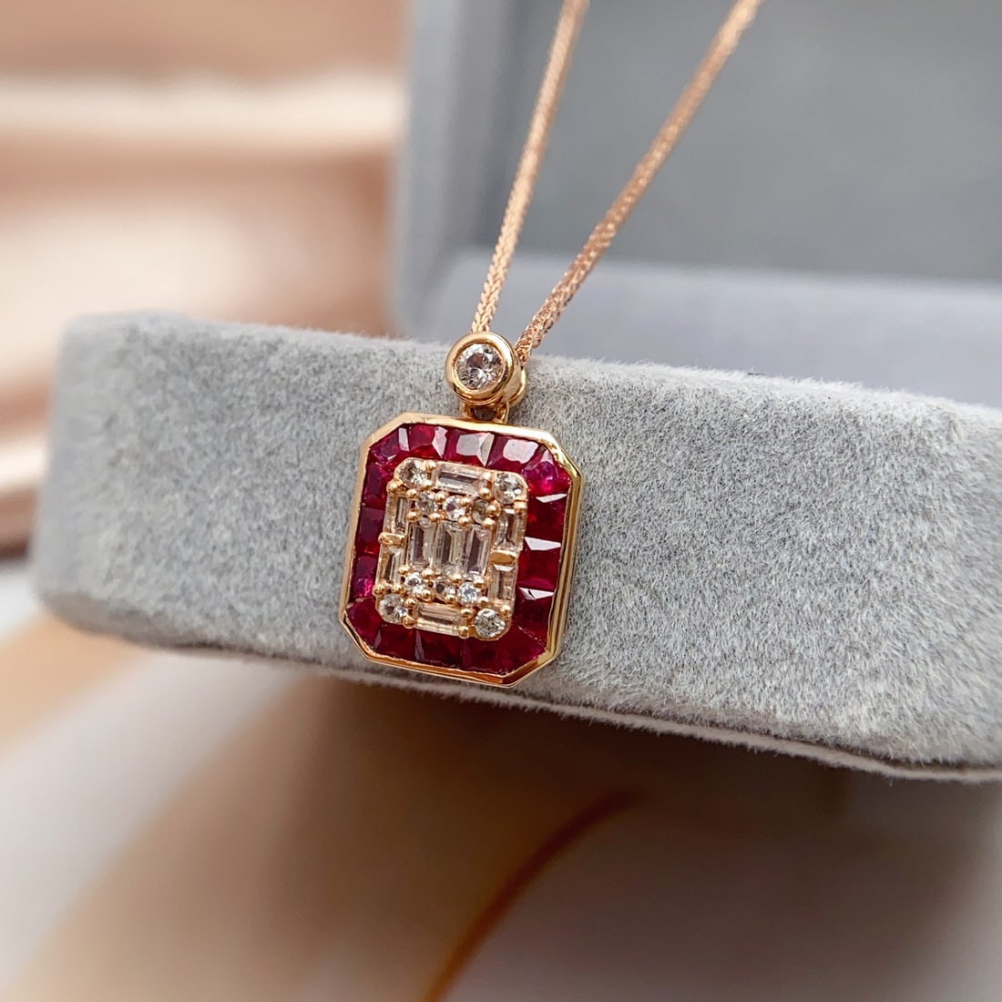 14k Gold 1.10 Ct Natural Ruby & Sapphire Necklace - 3