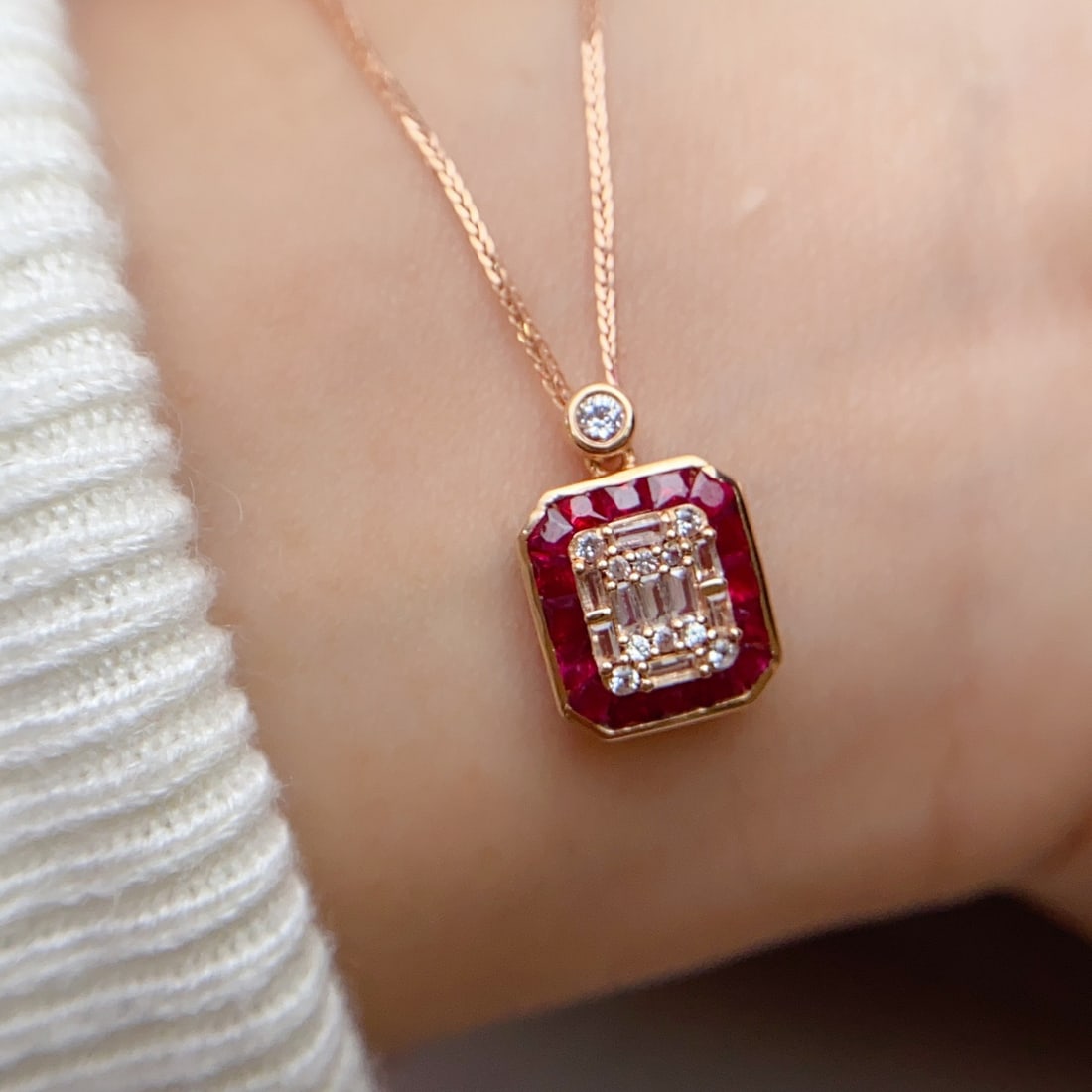 14k Gold 1.10 Ct Natural Ruby & Sapphire Necklace - 6