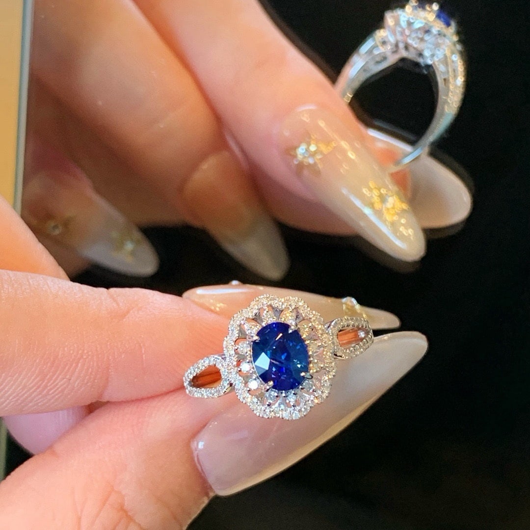 14k Gold 1.58 Ctw Natural Sapphire & Diamond Ring - 7