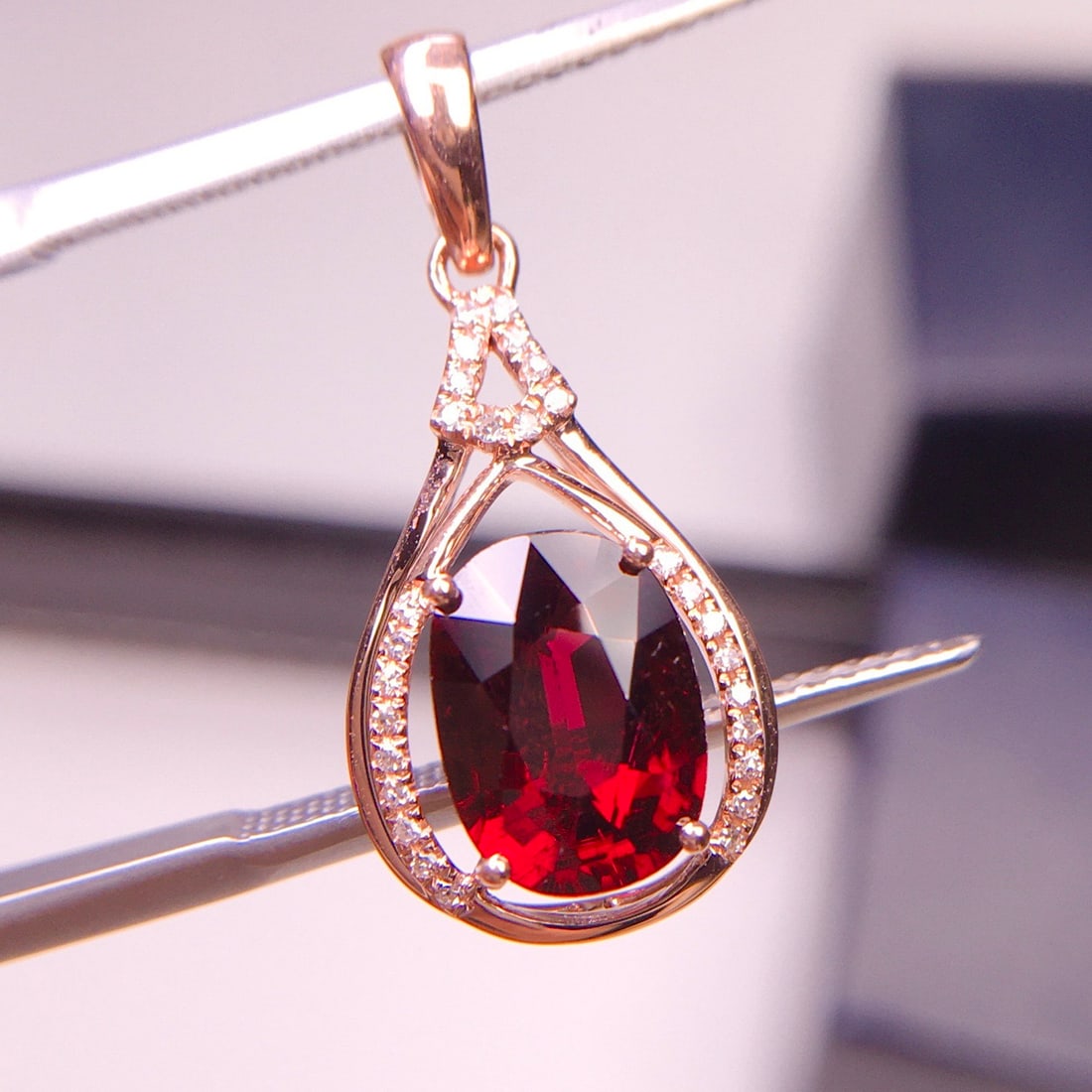 14k Gold 1.9 Ct Natural Tourmaline & Diamond Pendant( Without Chain ) - 2