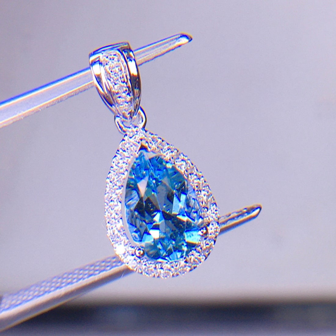 14k Gold 1.2 Ct Natural Aquamarine & Diamond Pendant( Without Chain ) - 2