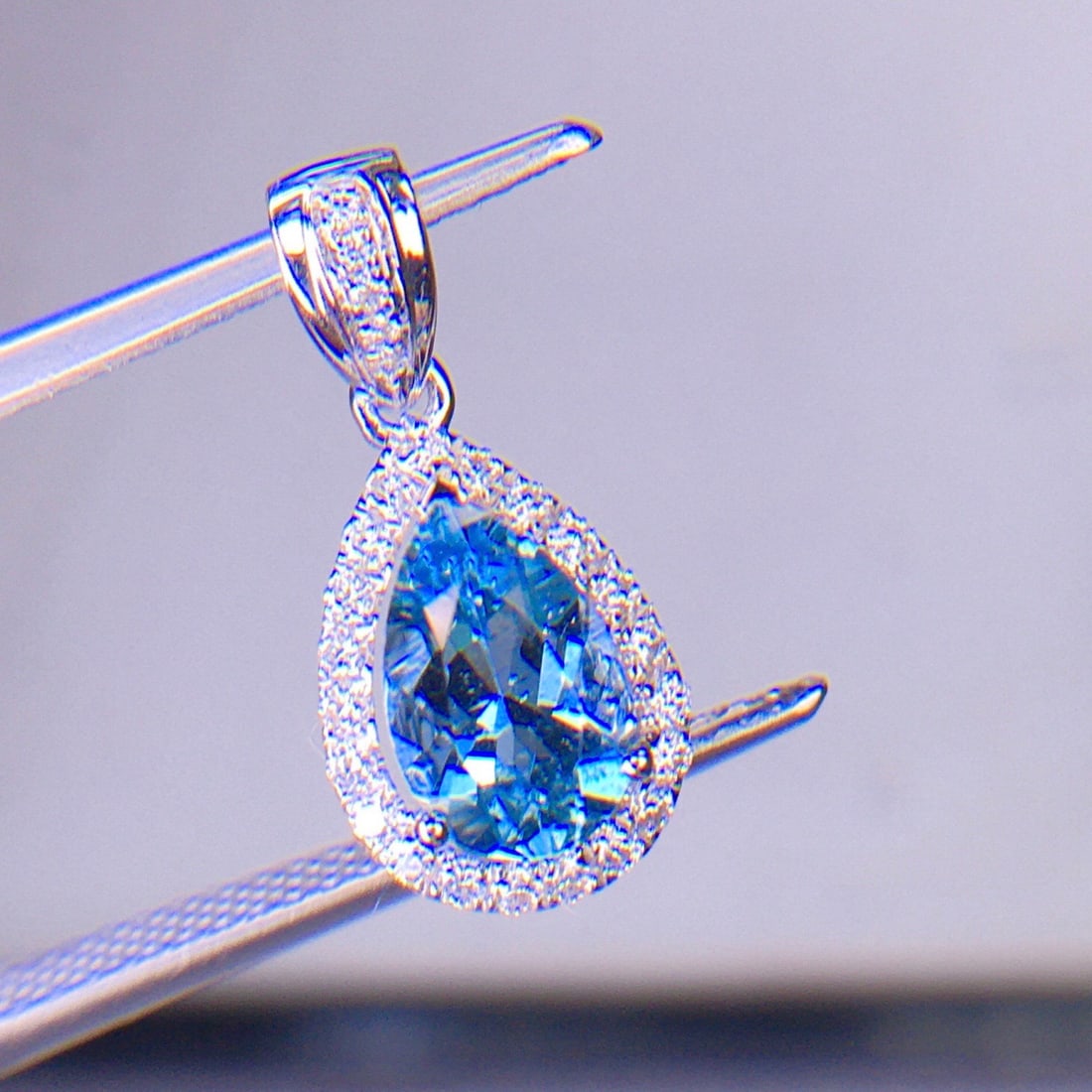 14k Gold 1.2 Ct Natural Aquamarine & Diamond Pendant( Without Chain ) - 3