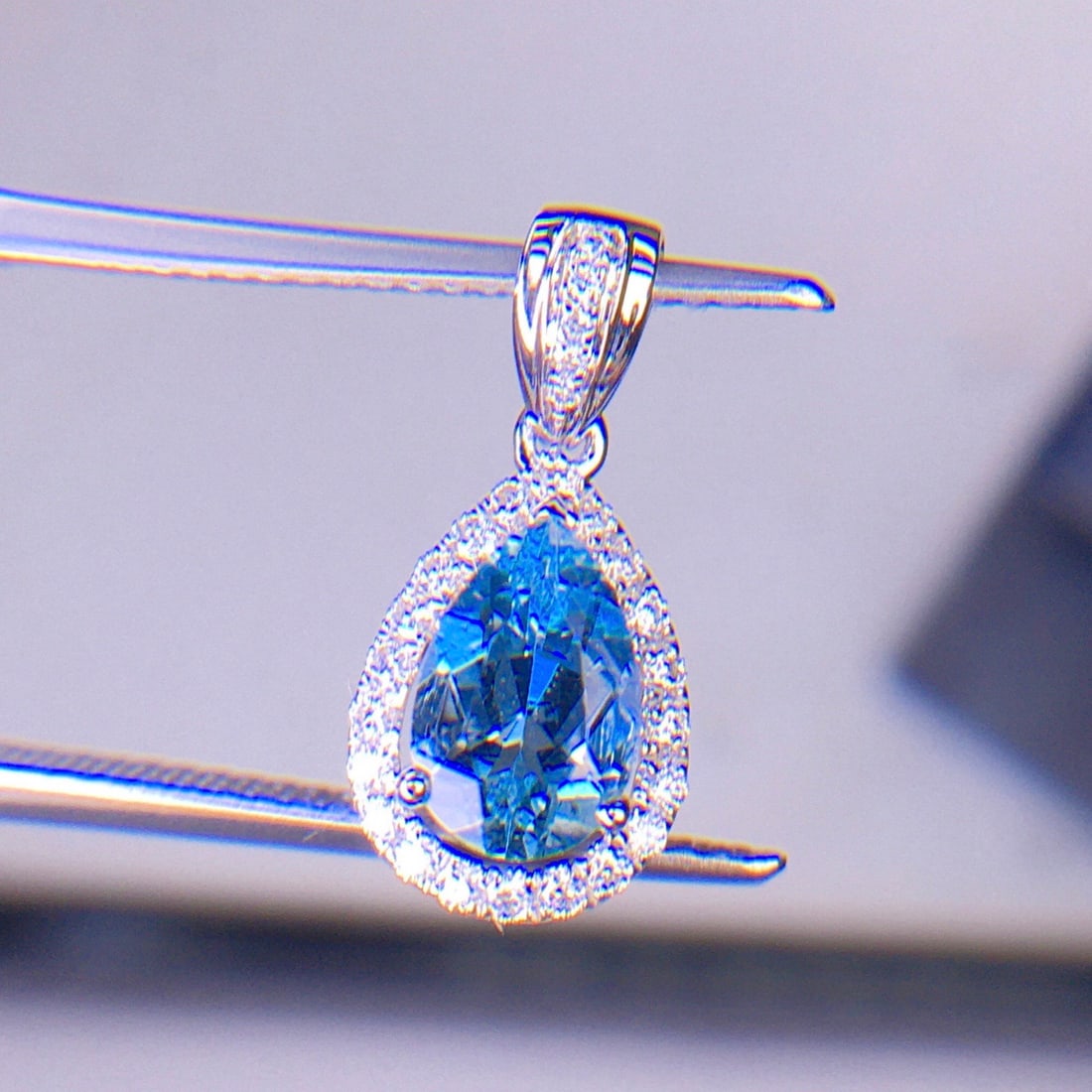 14k Gold 1.2 Ct Natural Aquamarine & Diamond Pendant( Without Chain ) - 4