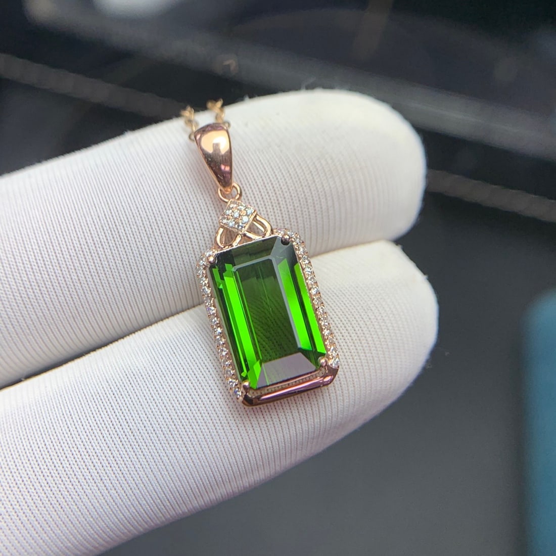 14k Gold 3.1 Ct Natural Tourmaline & Diamond Pendant( Without Chain ) - 6