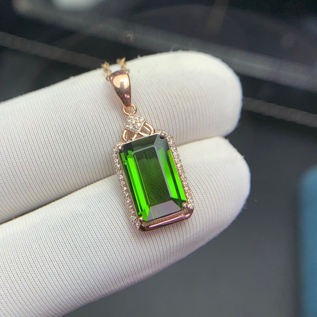 14k Gold 3.1 Ct Natural Tourmaline & Diamond Pendant( Without Chain ) - 7