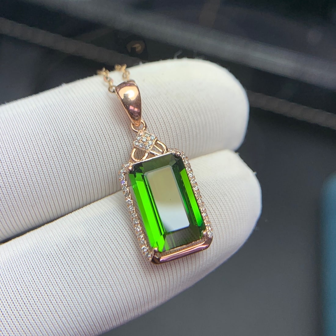 14k Gold 3.1 Ct Natural Tourmaline & Diamond Pendant( Without Chain ) - 9