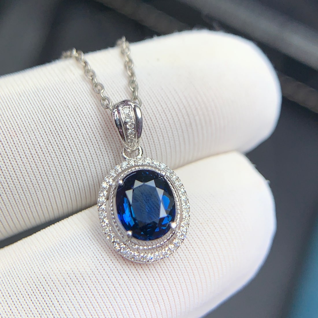14k Gold 1.21 Ct Natural Sapphire & Diamond Pendant( Without Chain ) - 2