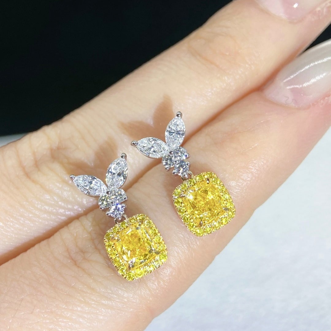 14k Gold 1.95 Ctw Natural Yellow Diamond & Diamond Earrings - 3