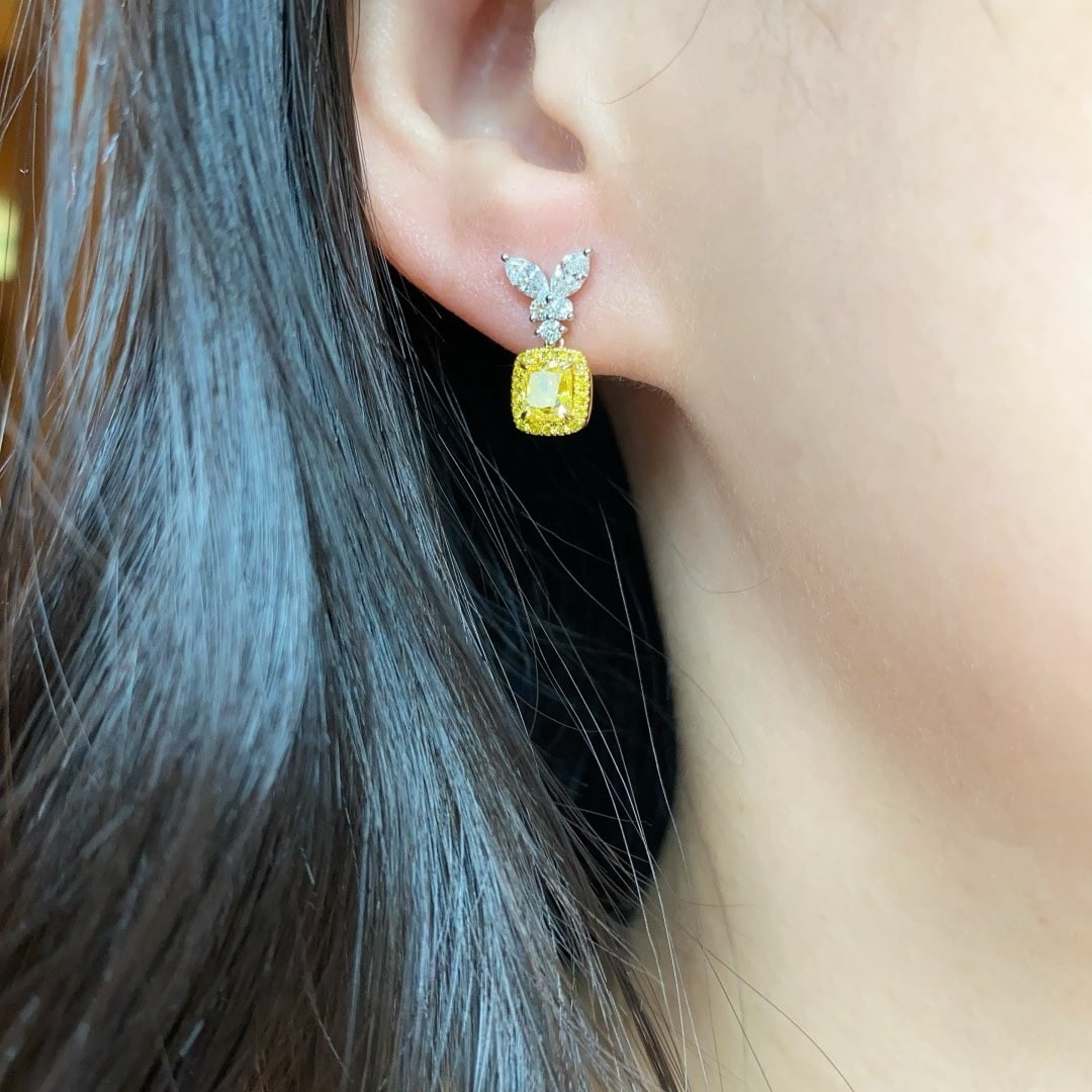 14k Gold 1.95 Ctw Natural Yellow Diamond & Diamond Earrings - 4